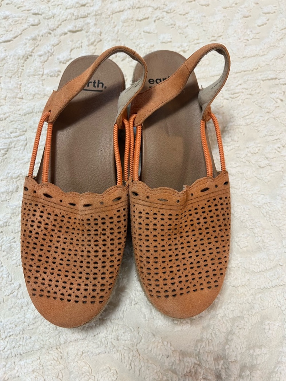 Earth Tan Orange Perforated Slingback Mules